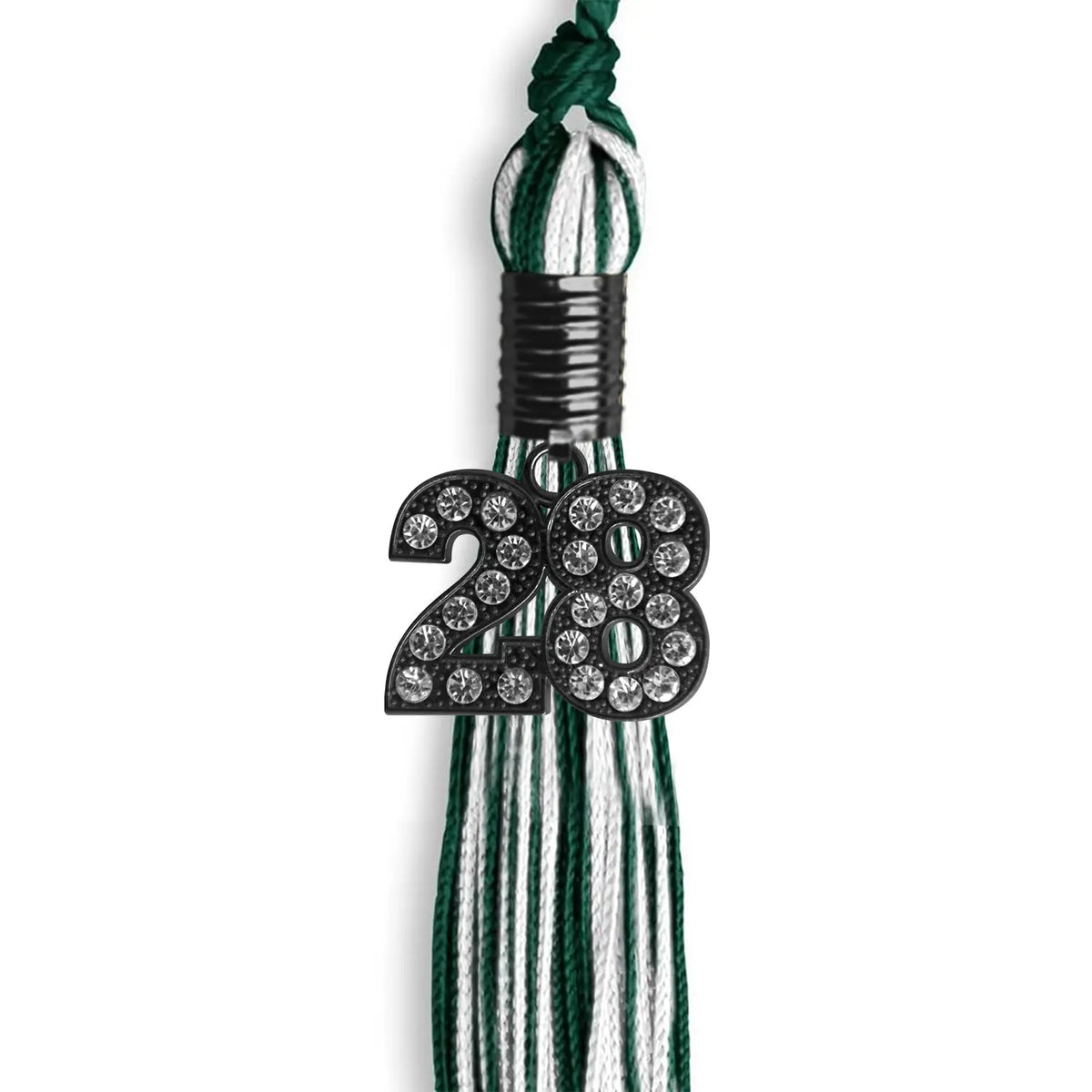 Hunter Green/White Mixed Color Graduation Tassel with Black Bling Charm by Endea Graduation
