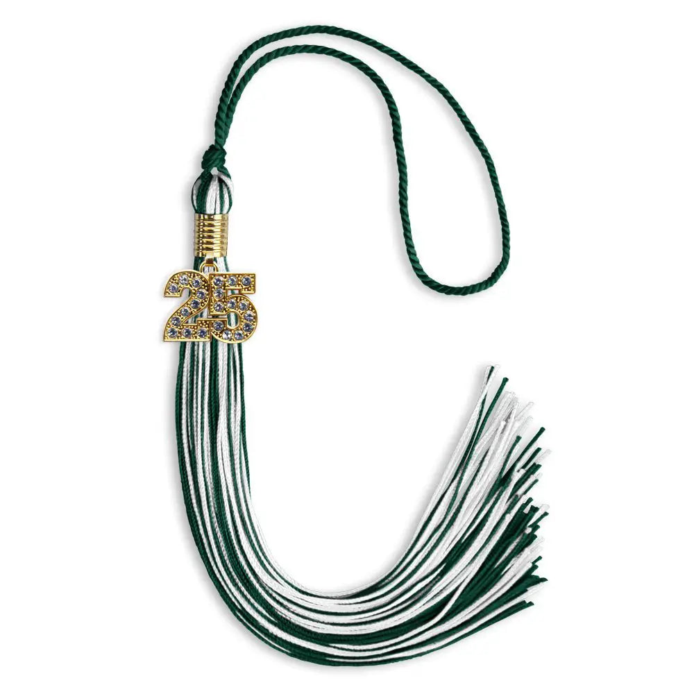 Hunter Green/White Mixed Color Graduation Tassel with Gold Bling Charm by Endea Graduation