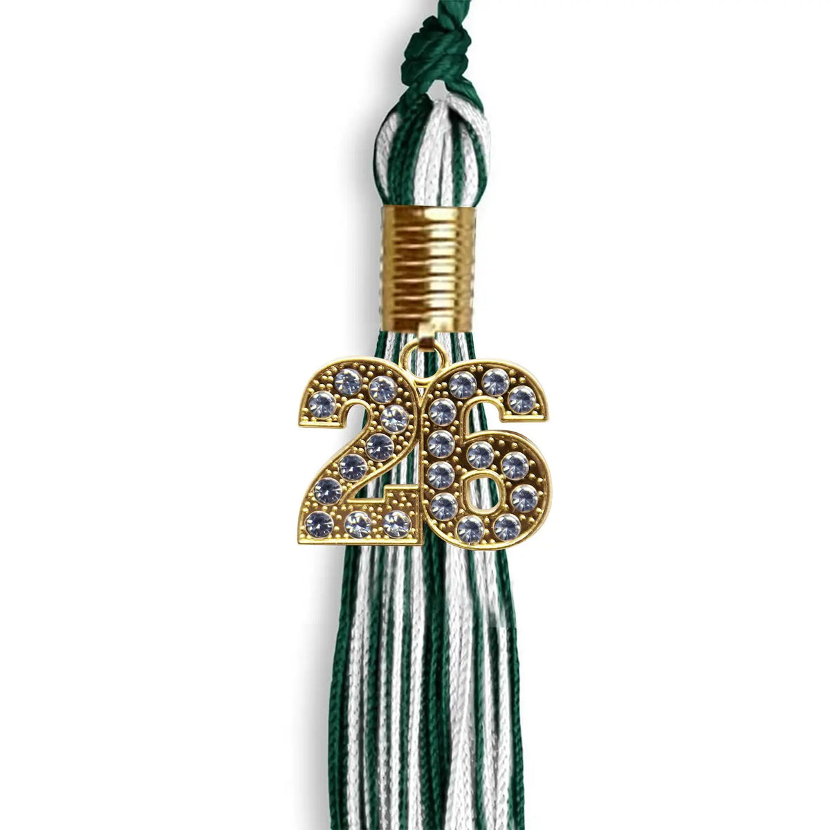 Hunter Green/White Mixed Color Graduation Tassel with Gold Bling Charm by Endea Graduation