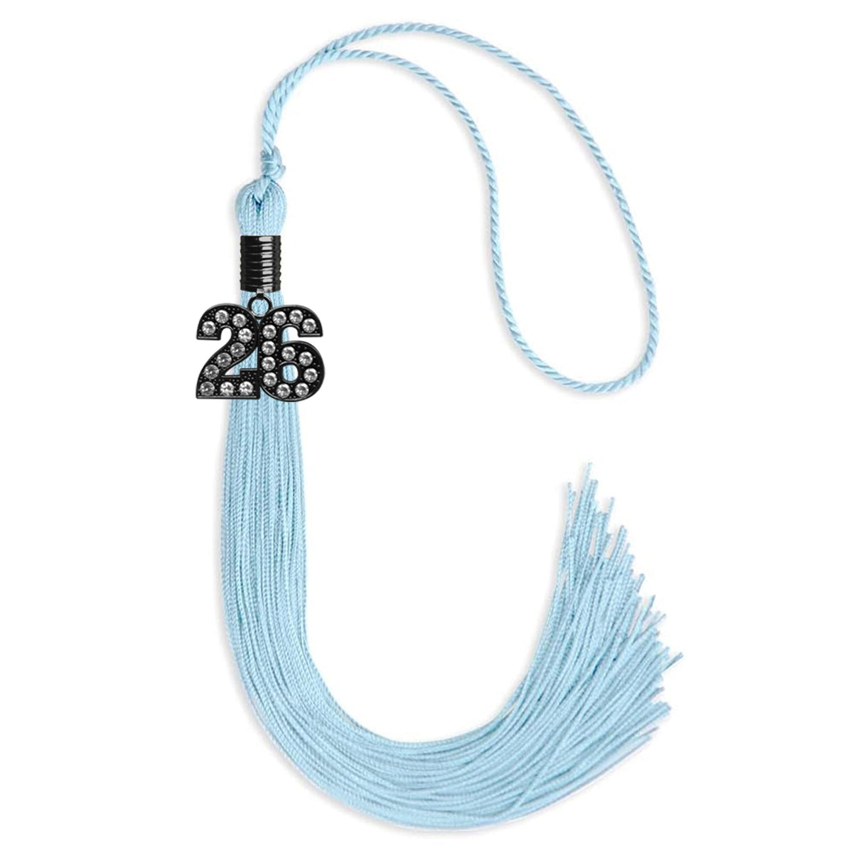 Light Blue Graduation Tassel with Black Bling Charm by Endea Graduation