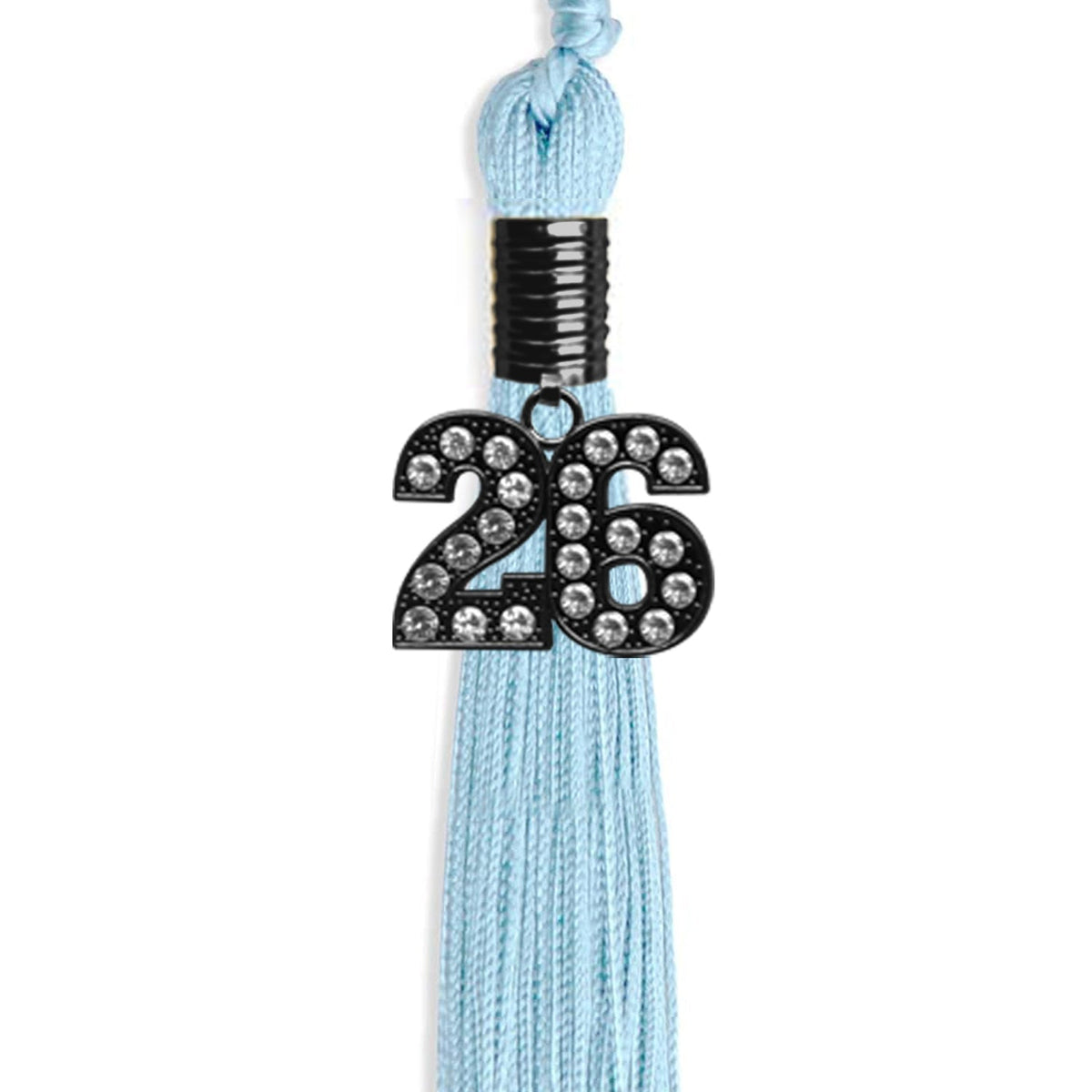 Light Blue Graduation Tassel with Black Bling Charm by Endea Graduation