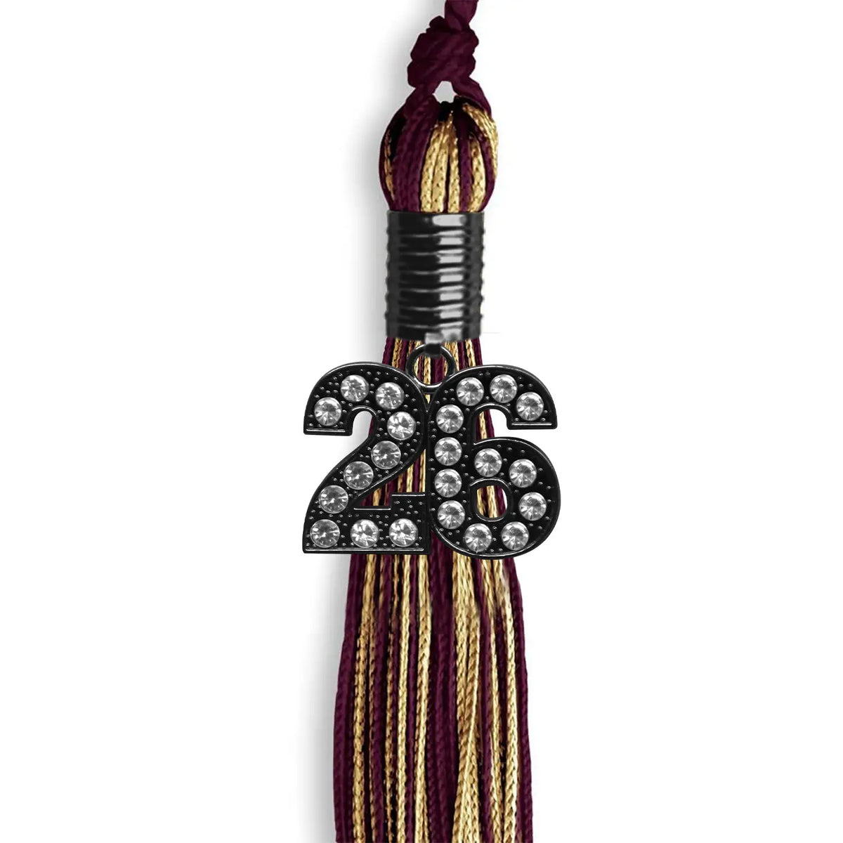 Maroon/Antique Gold Mixed Color Graduation Tassel with Black Bling Charm by Endea Graduation