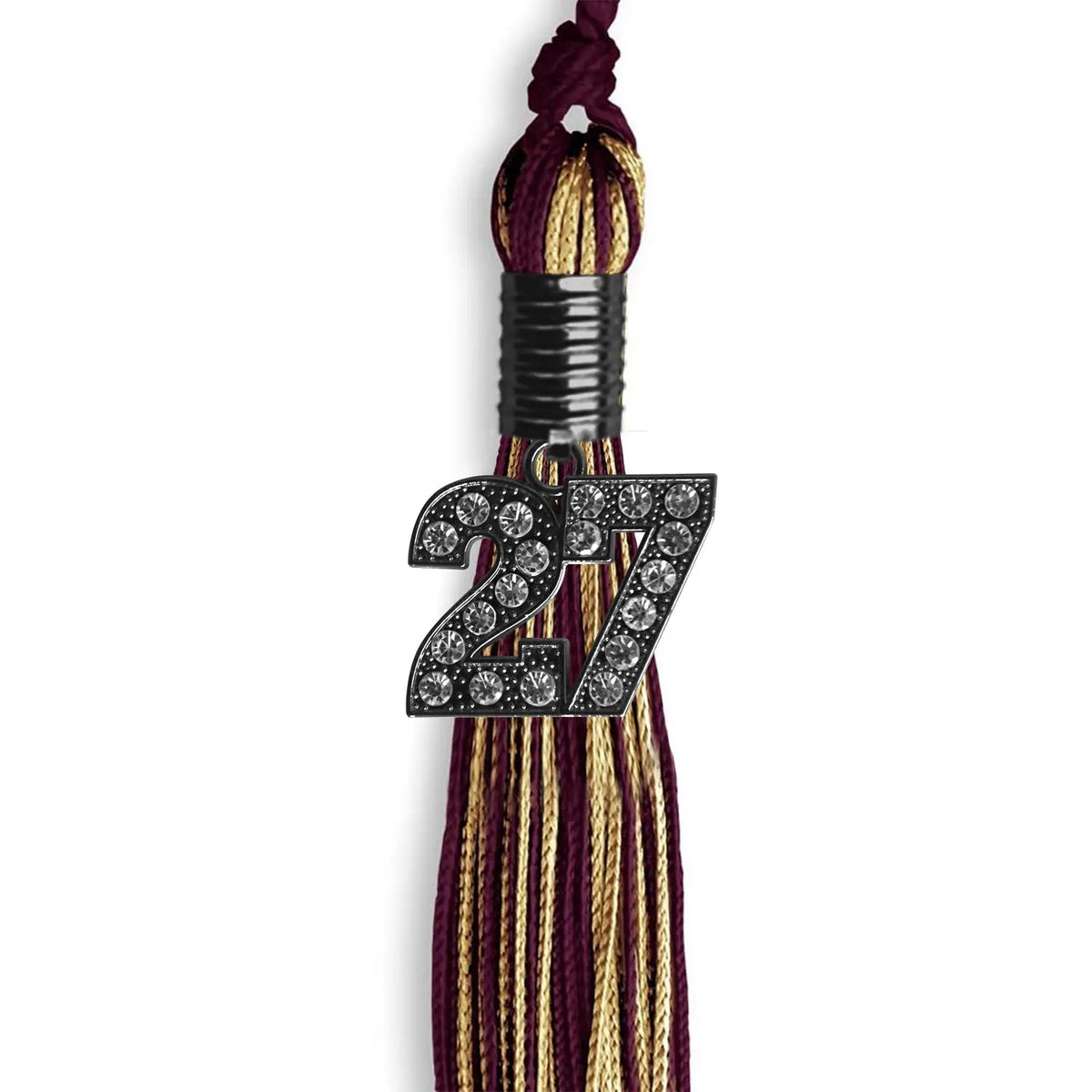 Maroon/Antique Gold Mixed Color Graduation Tassel with Black Bling Charm by Endea Graduation