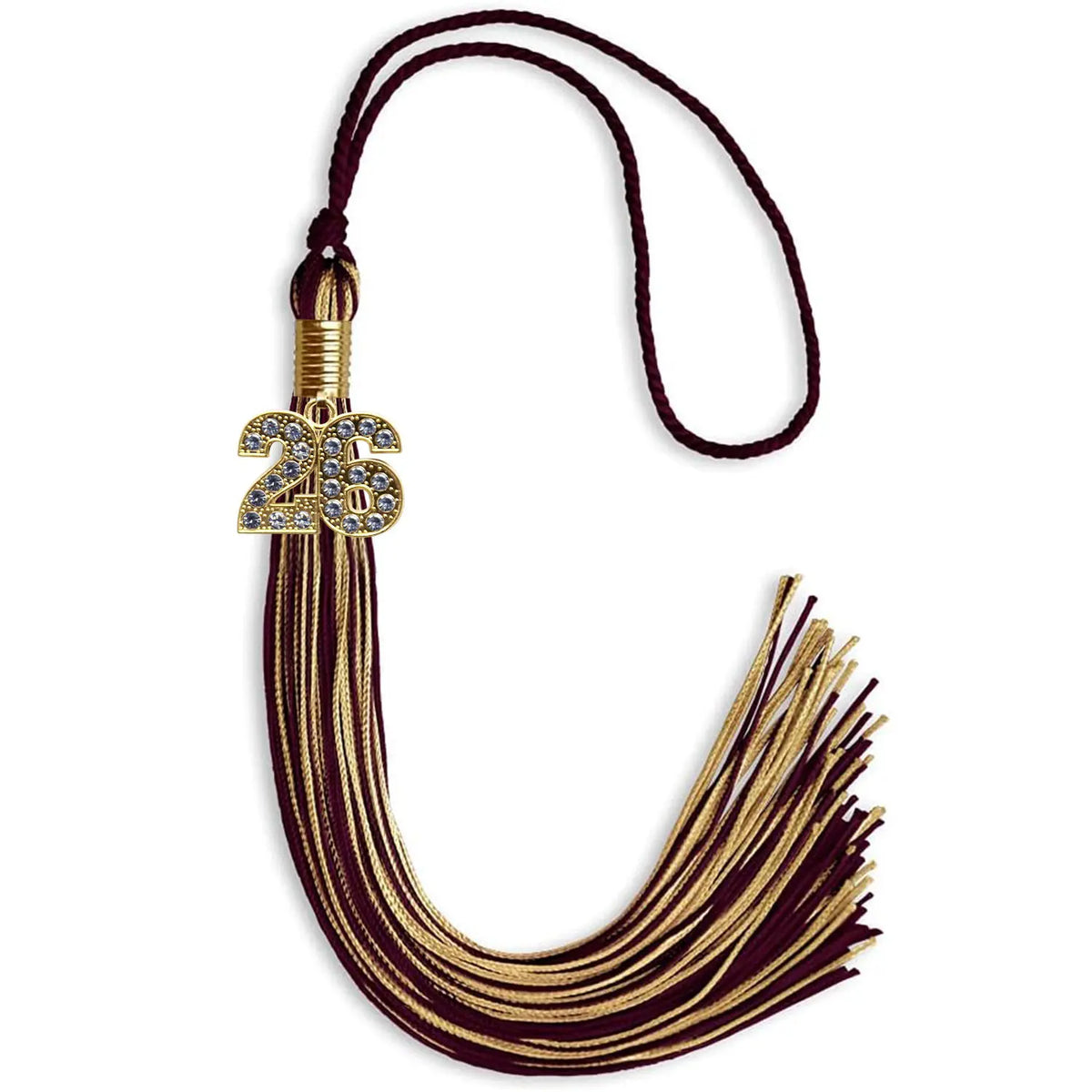 Maroon/Antique Gold Mixed Color Graduation Tassel with Gold Bling Charm by Endea Graduation