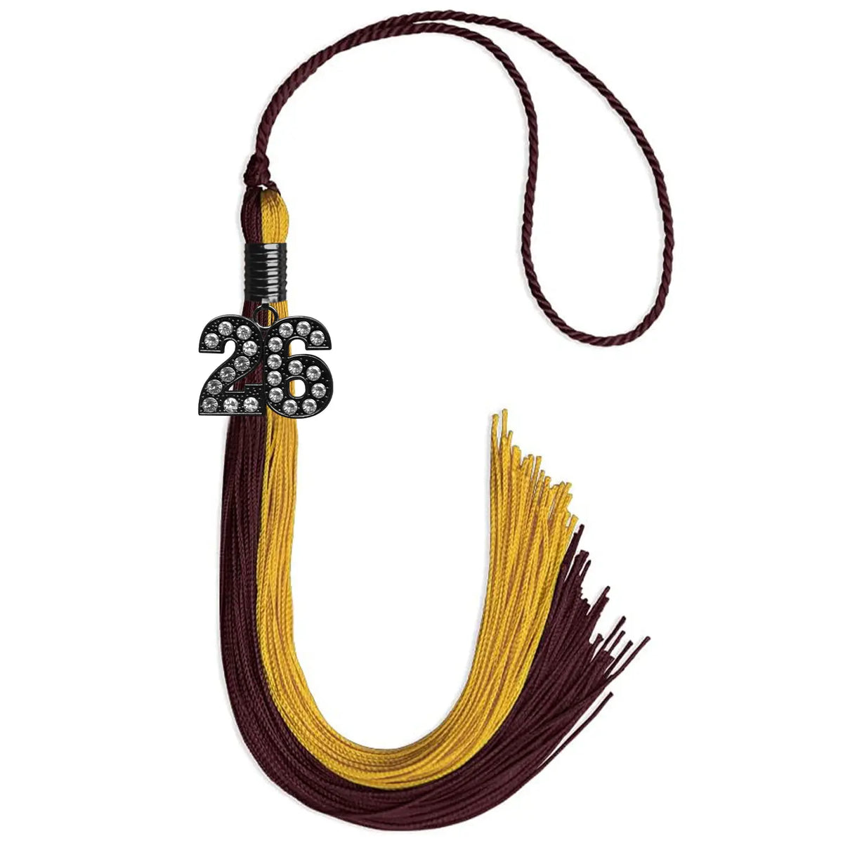 Maroon/Bright Gold Graduation Tassel with Black Bling Charm by Endea Graduation
