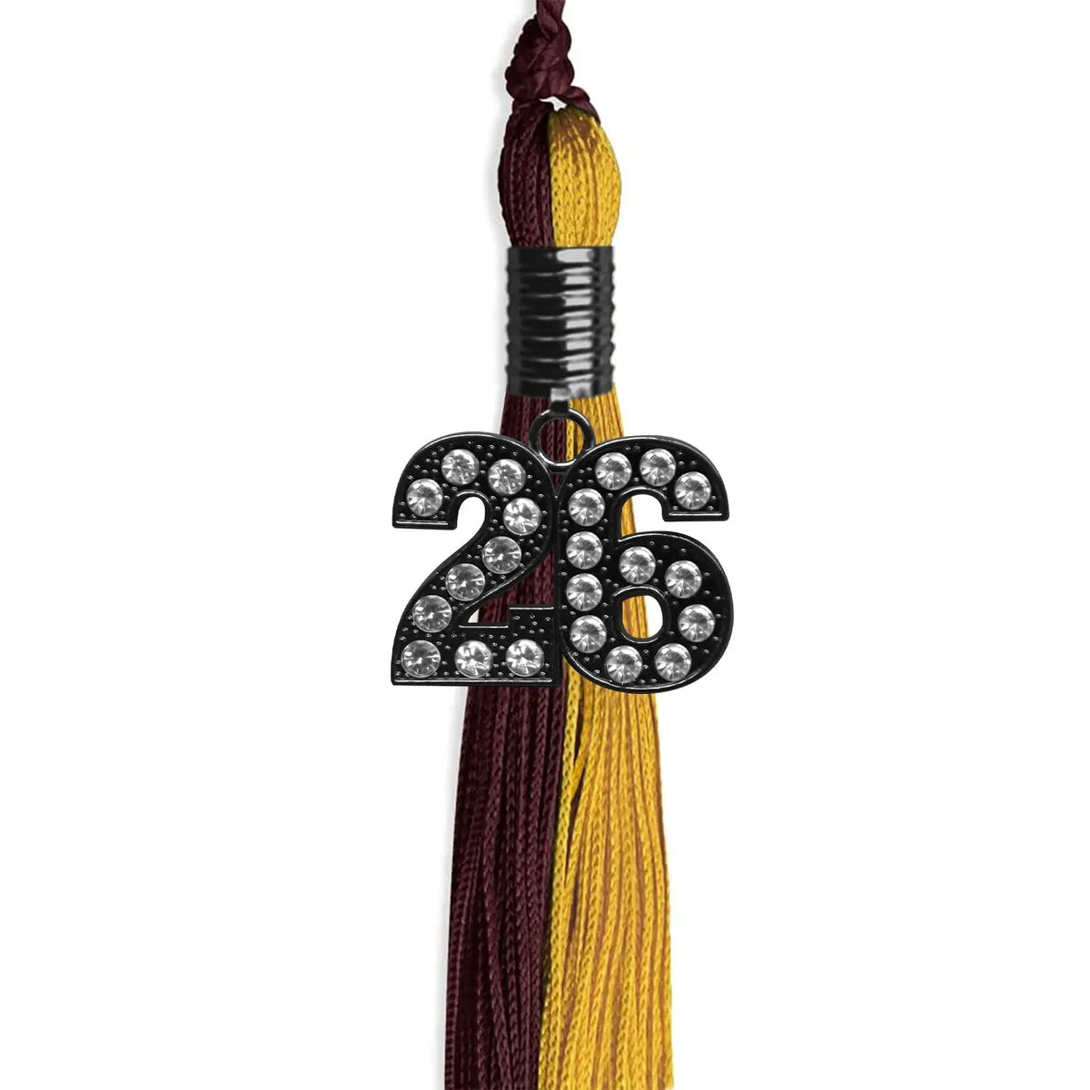 Maroon/Bright Gold Graduation Tassel with Black Bling Charm by Endea Graduation
