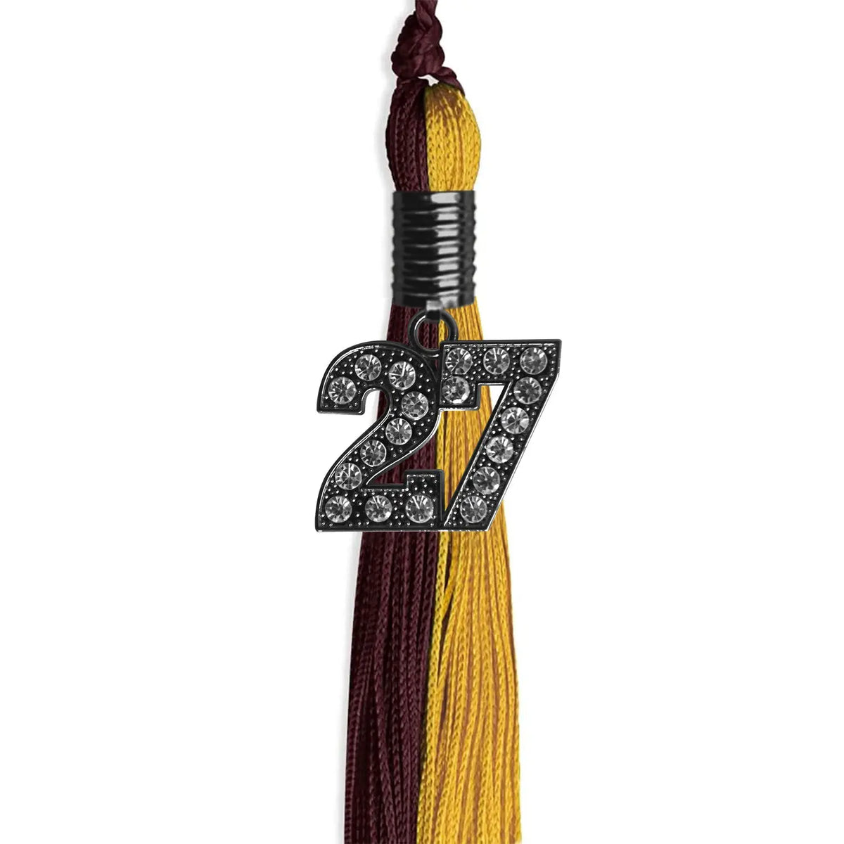 Maroon/Bright Gold Graduation Tassel with Black Bling Charm by Endea Graduation