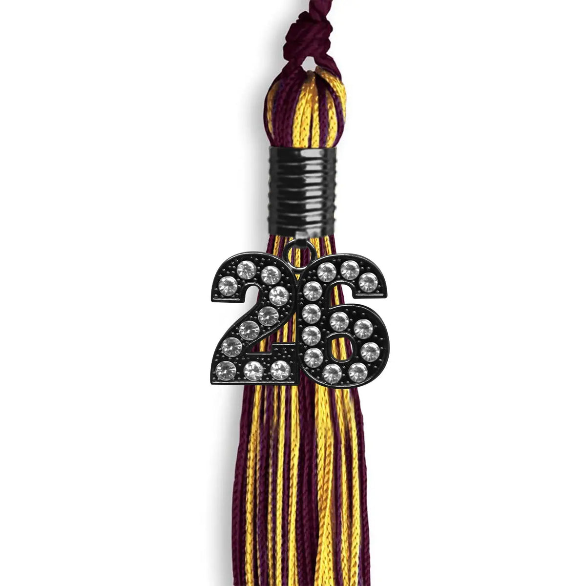 Maroon/Gold Mixed Color Graduation Tassel with Black Bling Charm by Endea Graduation