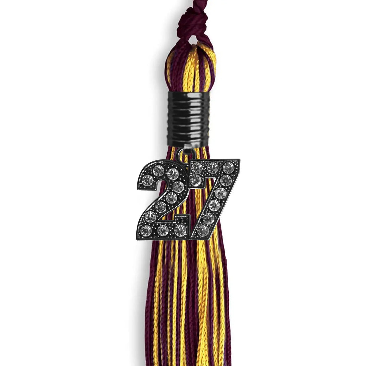 Maroon/Gold Mixed Color Graduation Tassel with Black Bling Charm by Endea Graduation
