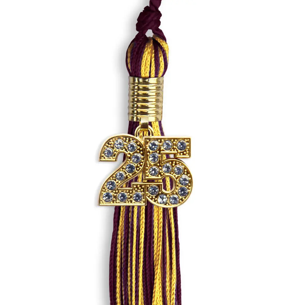 Maroon/Gold Mixed Color Graduation Tassel with Gold Bling Charm by Endea Graduation