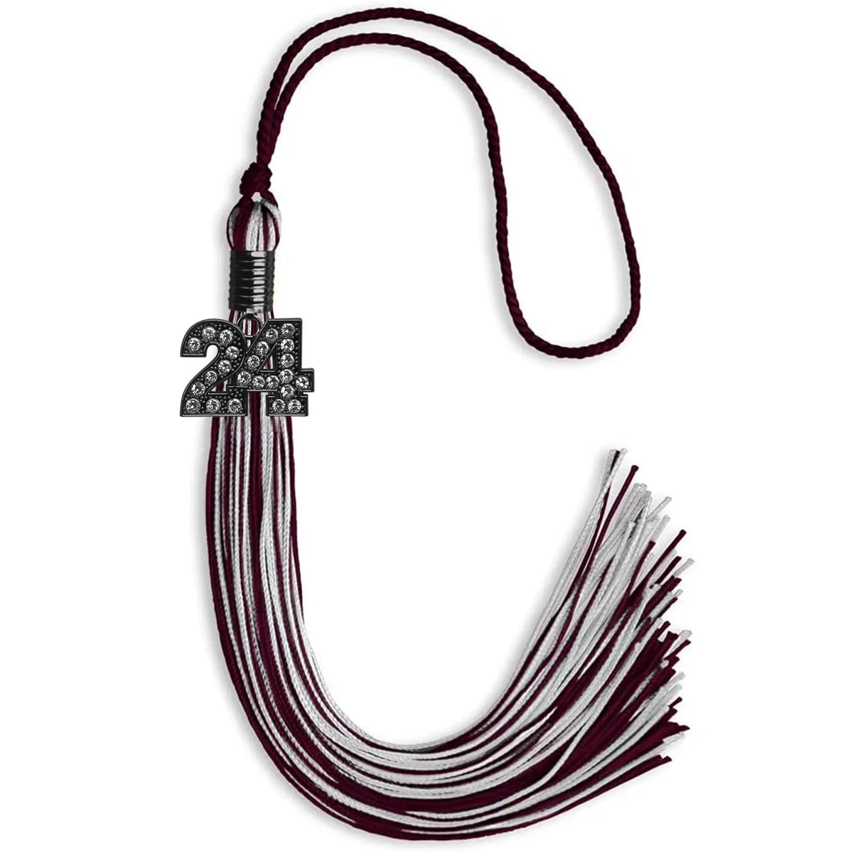 Maroon/Silver Mixed Color Graduation Tassel with Black Bling Charm by Endea Graduation
