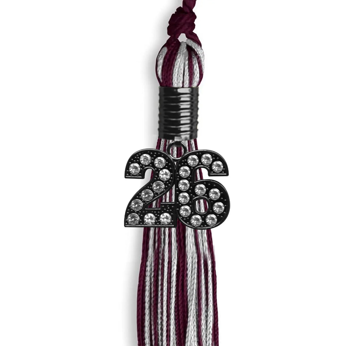 Maroon/Silver Mixed Color Graduation Tassel with Black Bling Charm by Endea Graduation