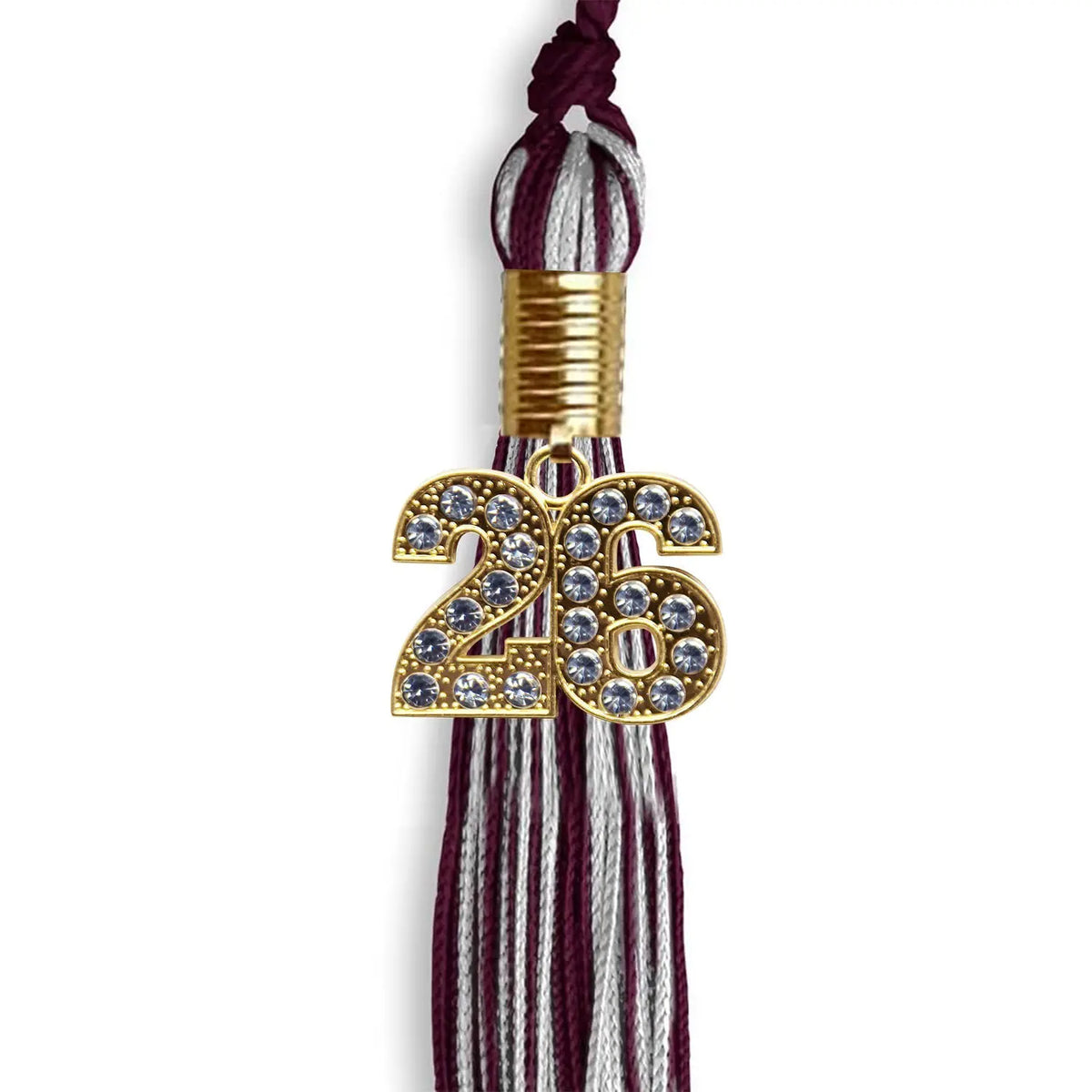 Maroon/Silver Mixed Color Graduation Tassel with Gold Bling Charm by Endea Graduation