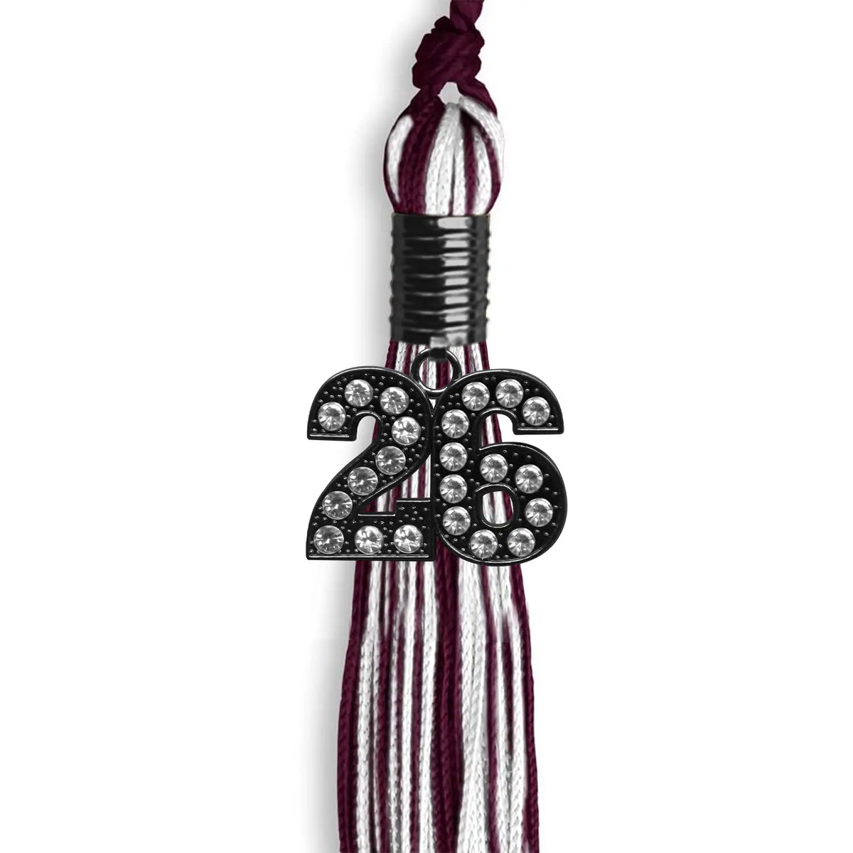 Maroon/White Mixed Color Graduation Tassel with Black Bling Charm by Endea Graduation