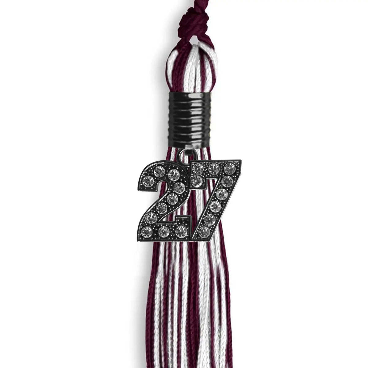 Maroon/White Mixed Color Graduation Tassel with Black Bling Charm by Endea Graduation
