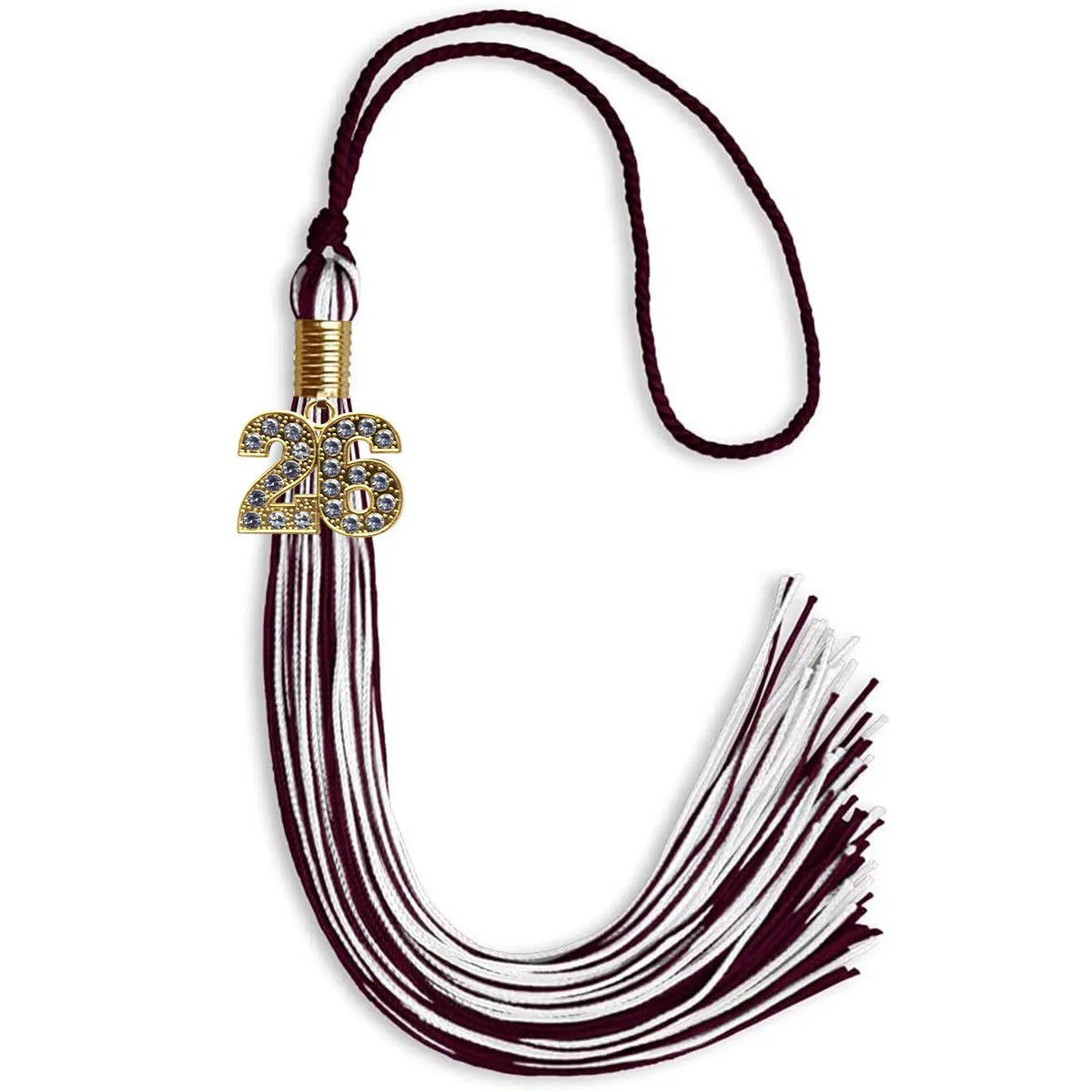 Maroon/White Mixed Color Graduation Tassel with Gold Bling Charm by Endea Graduation