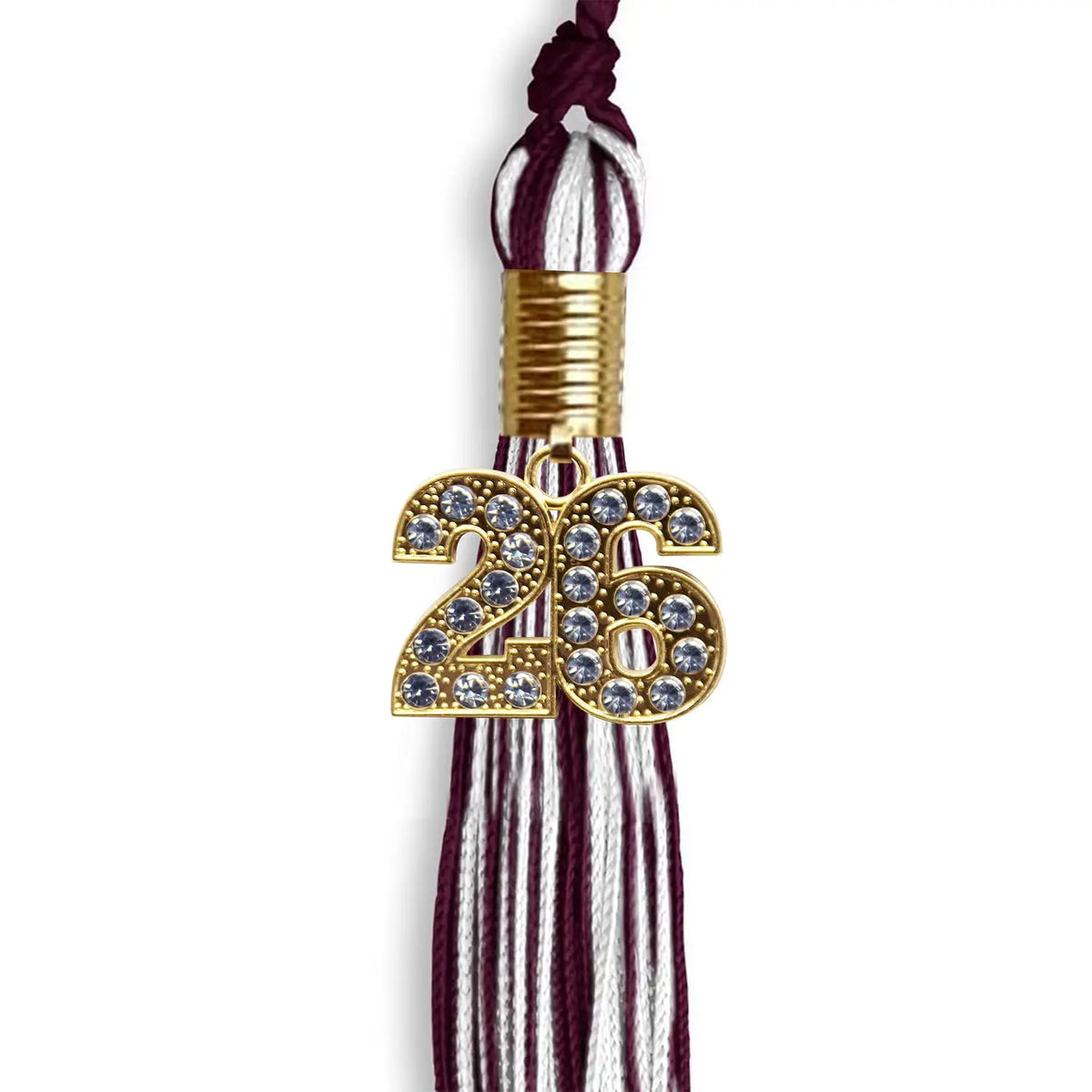 Maroon/White Mixed Color Graduation Tassel with Gold Bling Charm by Endea Graduation