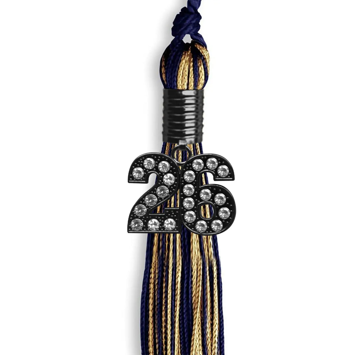 Navy Blue/Antique Gold Mixed Color Graduation Tassel with Black Bling Charm by Endea Graduation