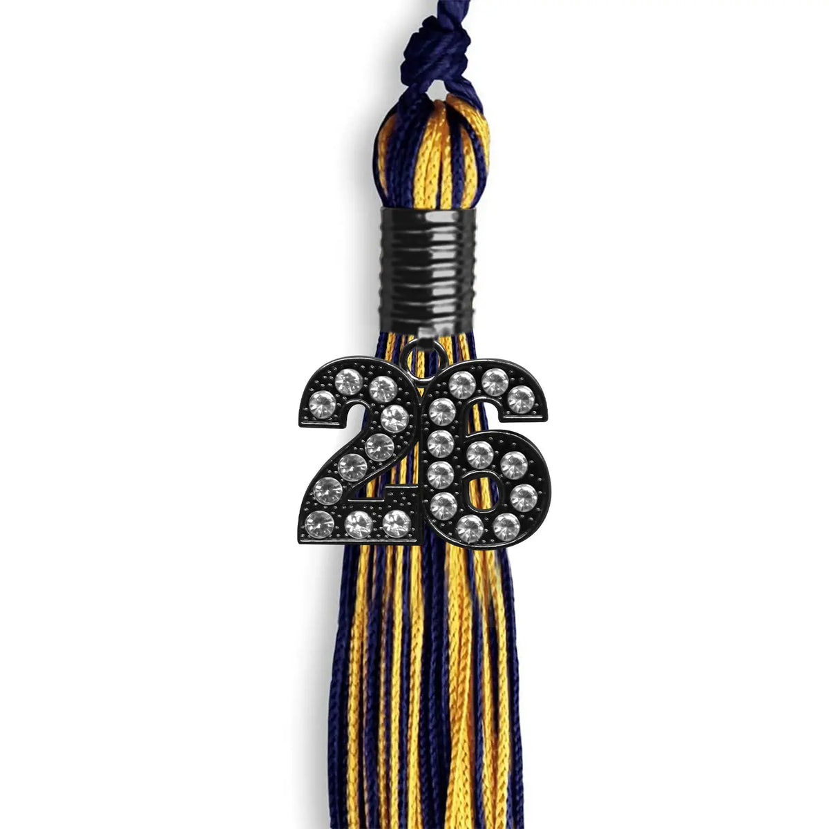 Navy Blue/Gold Mixed Color Graduation Tassel with Black Bling Charm by Endea Graduation