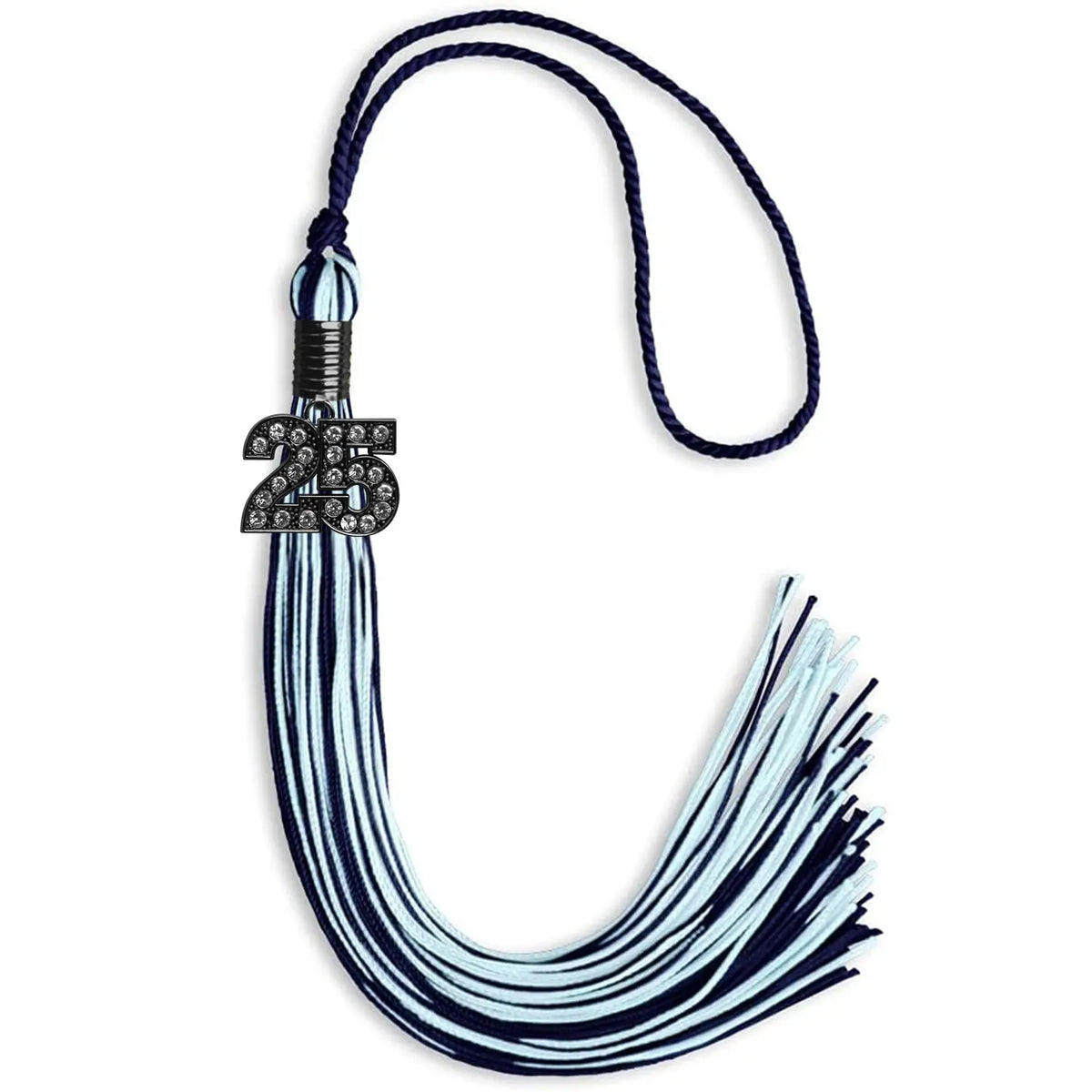 Navy Blue/Light Blue Mixed Color Graduation Tassel with Black Bling Charm by Endea Graduation