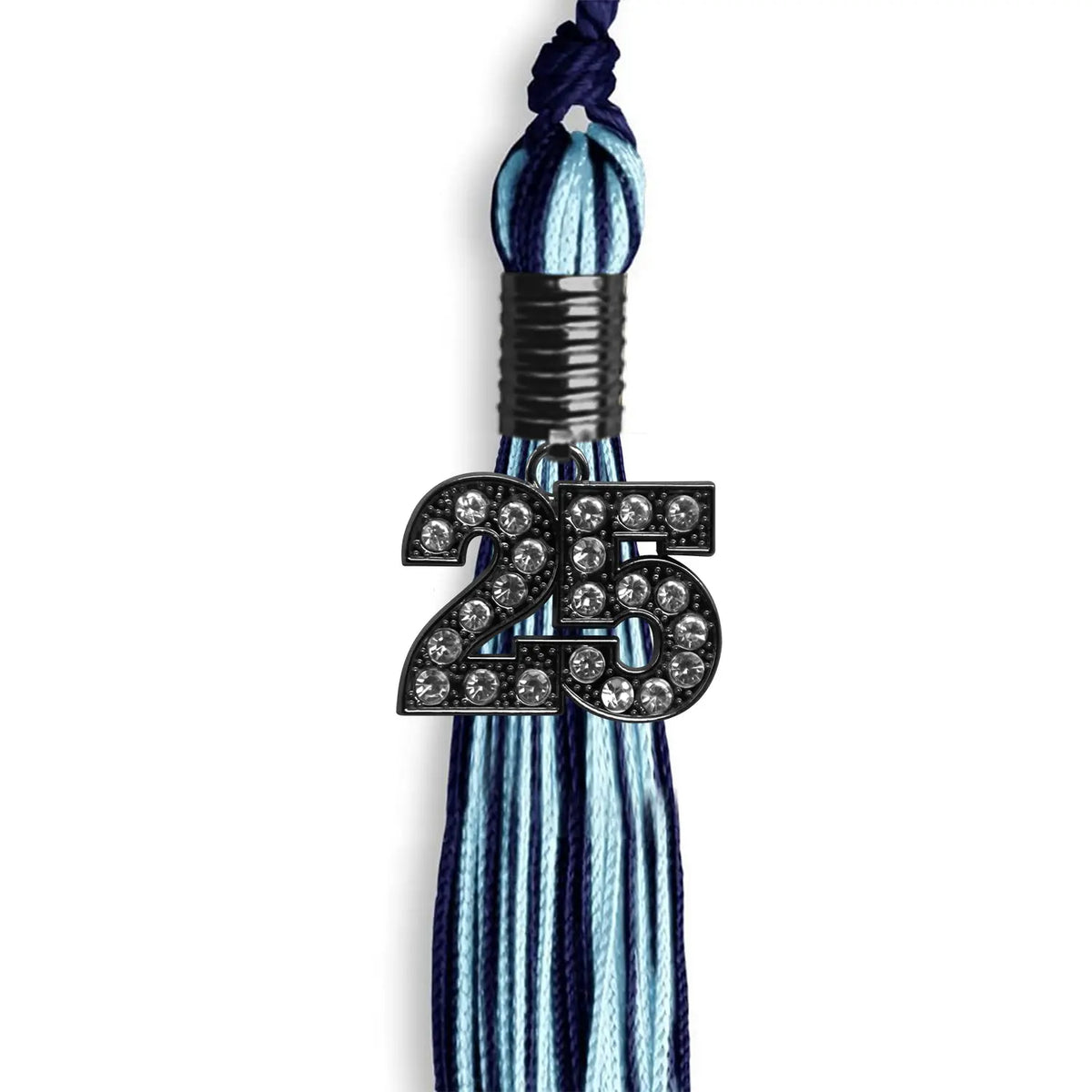 Navy Blue/Light Blue Mixed Color Graduation Tassel with Black Bling Charm by Endea Graduation