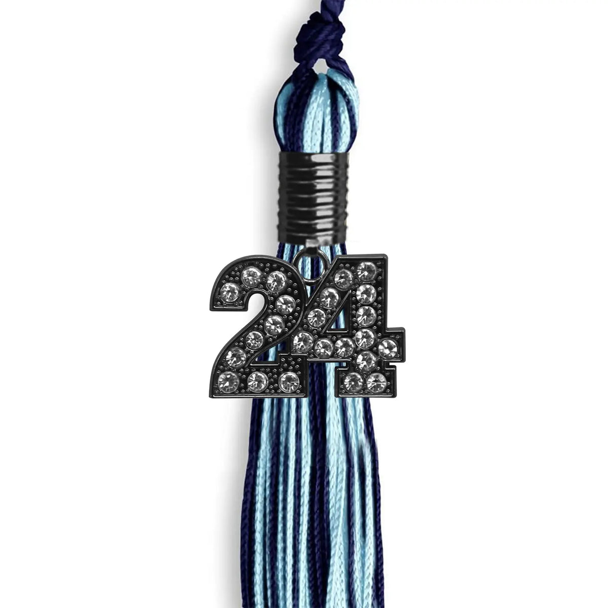Navy Blue/Light Blue Mixed Color Graduation Tassel with Black Bling Charm by Endea Graduation