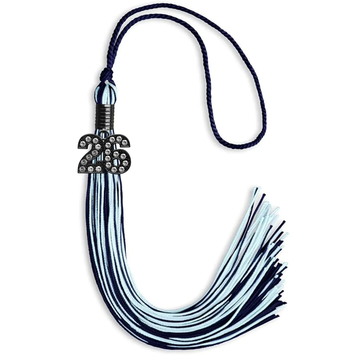 Navy Blue/Light Blue Mixed Color Graduation Tassel with Black Bling Charm by Endea Graduation