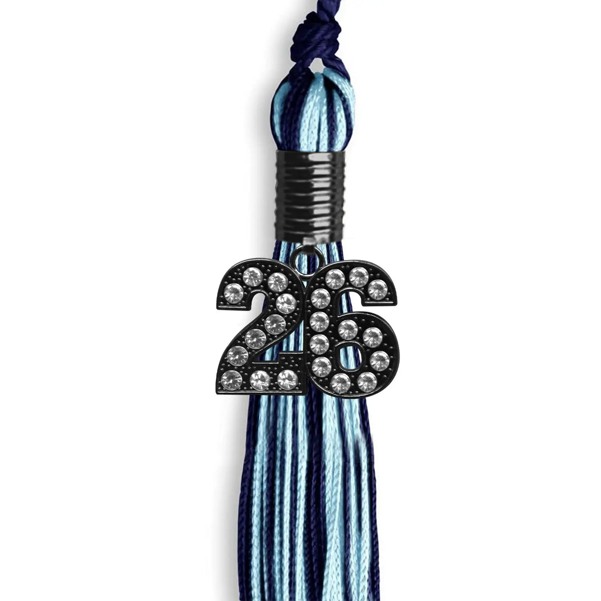Navy Blue/Light Blue Mixed Color Graduation Tassel with Black Bling Charm by Endea Graduation