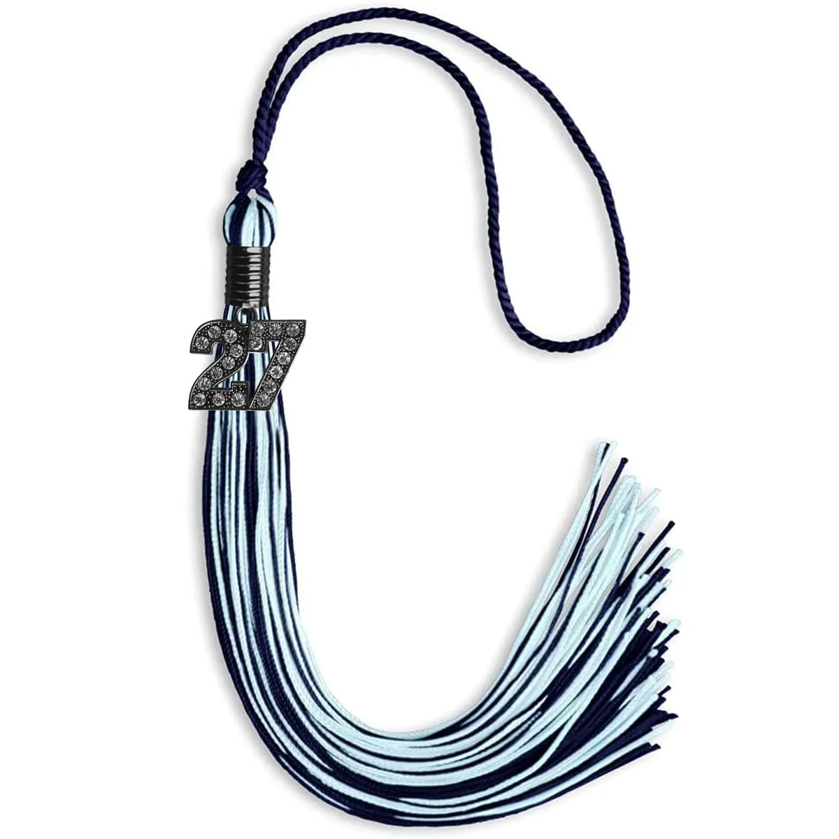 Navy Blue/Light Blue Mixed Color Graduation Tassel with Black Bling Charm by Endea Graduation