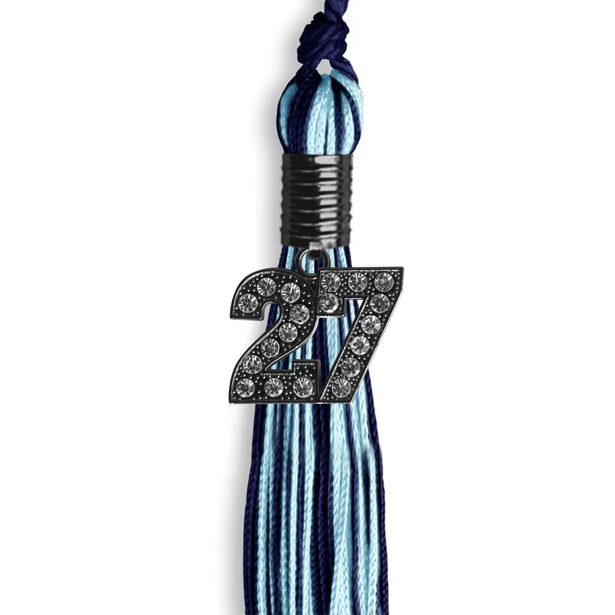 Navy Blue/Light Blue Mixed Color Graduation Tassel with Black Bling Charm by Endea Graduation