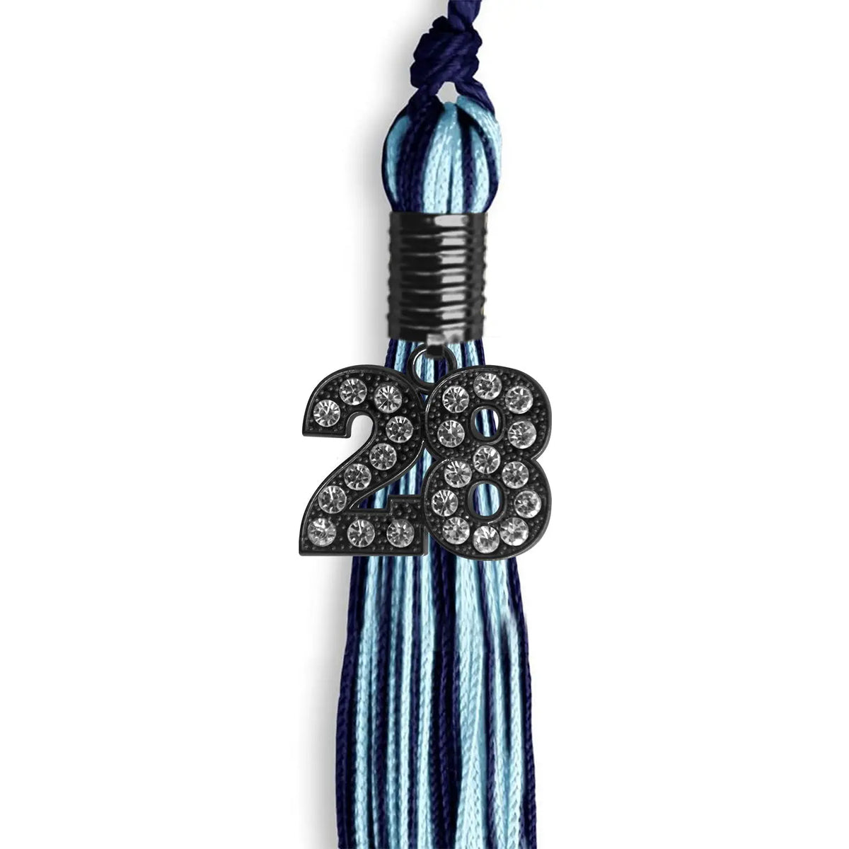 Navy Blue/Light Blue Mixed Color Graduation Tassel with Black Bling Charm by Endea Graduation