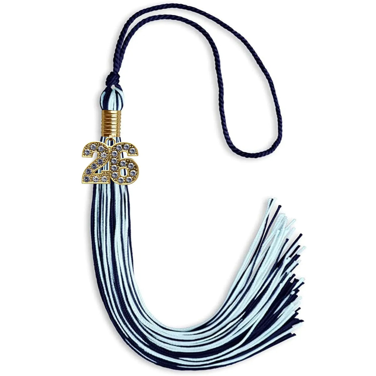 Navy Blue/Light Blue Mixed Color Graduation Tassel with Gold Bling Charm by Endea Graduation