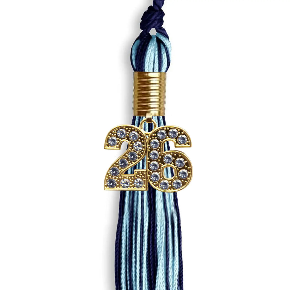 Navy Blue/Light Blue Mixed Color Graduation Tassel with Gold Bling Charm by Endea Graduation