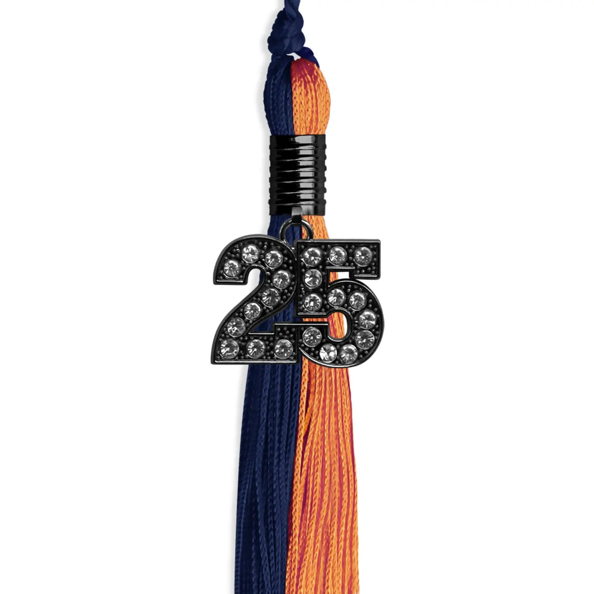 Navy Blue/Orange Graduation Tassel with Black Bling Charm by Endea Graduation