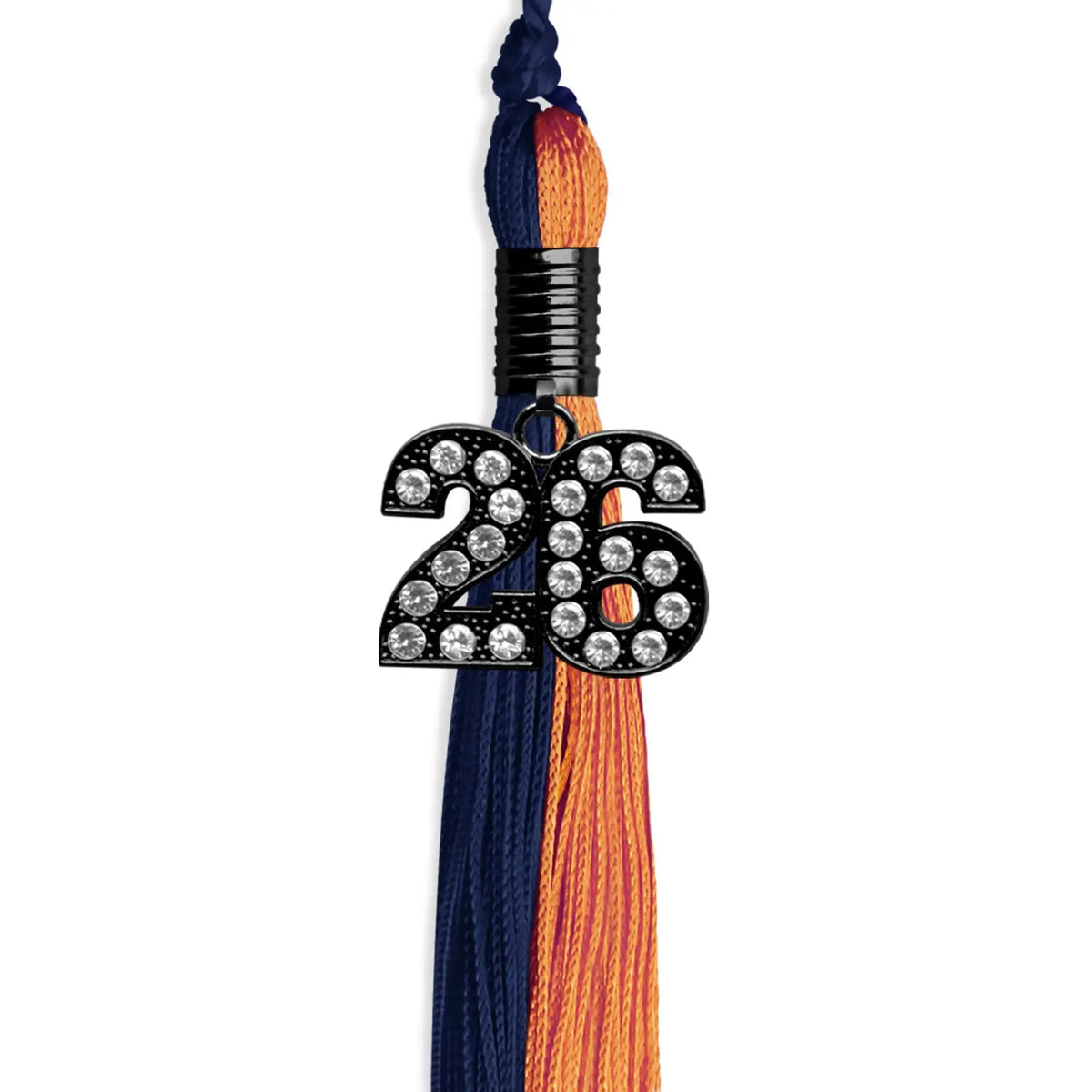 Navy Blue/Orange Graduation Tassel with Black Bling Charm by Endea Graduation