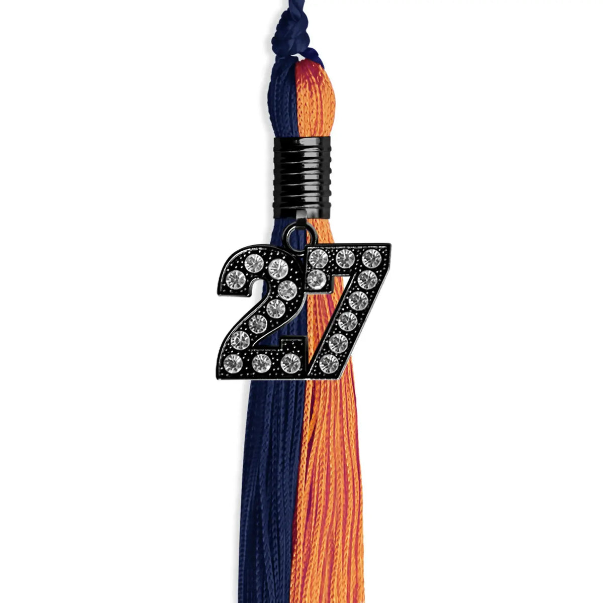 Navy Blue/Orange Graduation Tassel with Black Bling Charm by Endea Graduation