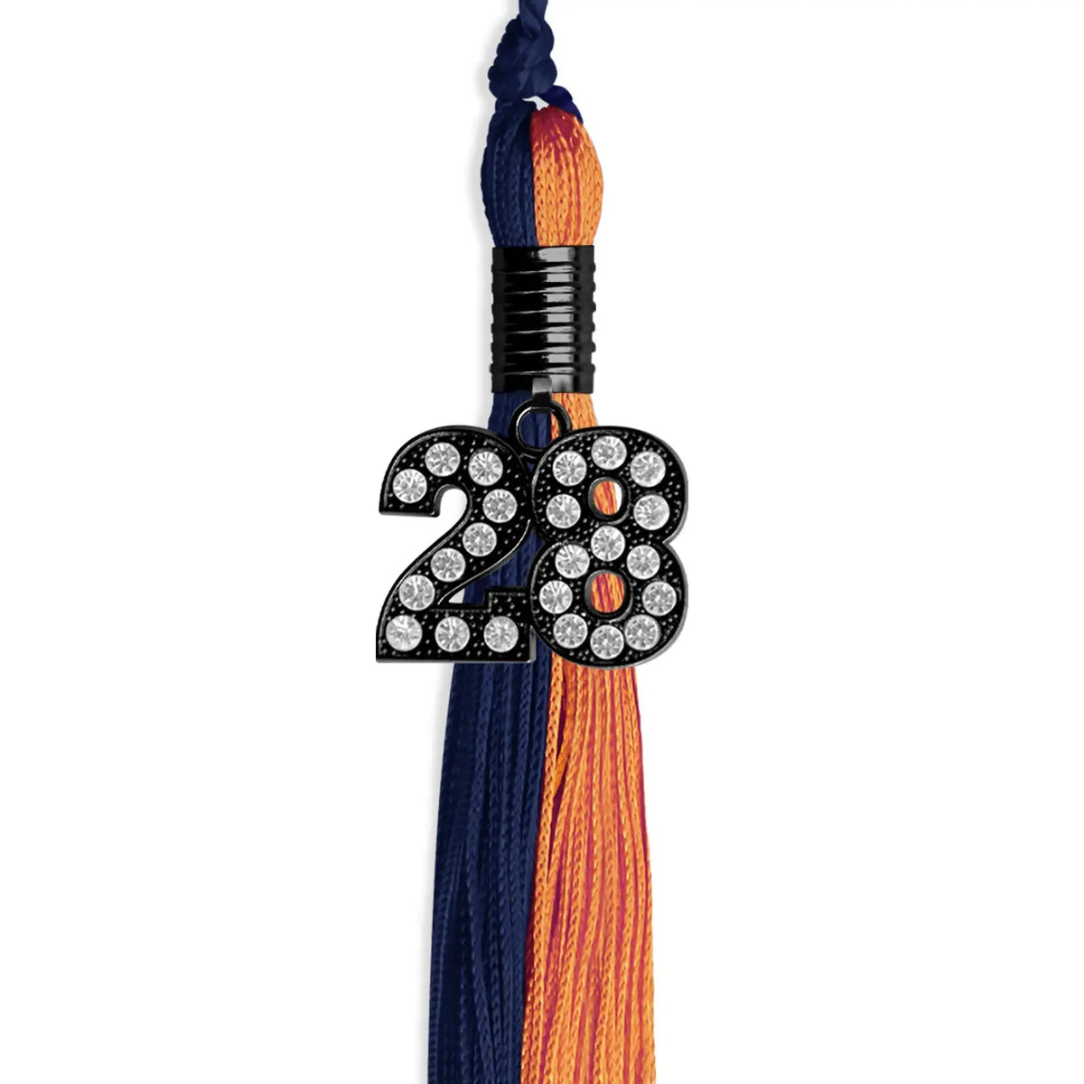 Navy Blue/Orange Graduation Tassel with Black Bling Charm by Endea Graduation