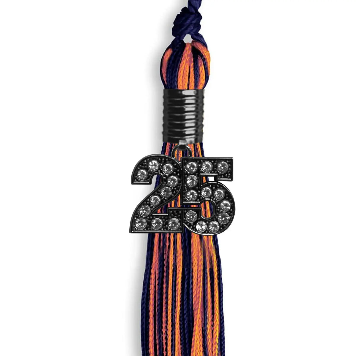 Navy Blue/Orange Mixed Color Graduation Tassel with Black Bling Charm by Endea Graduation