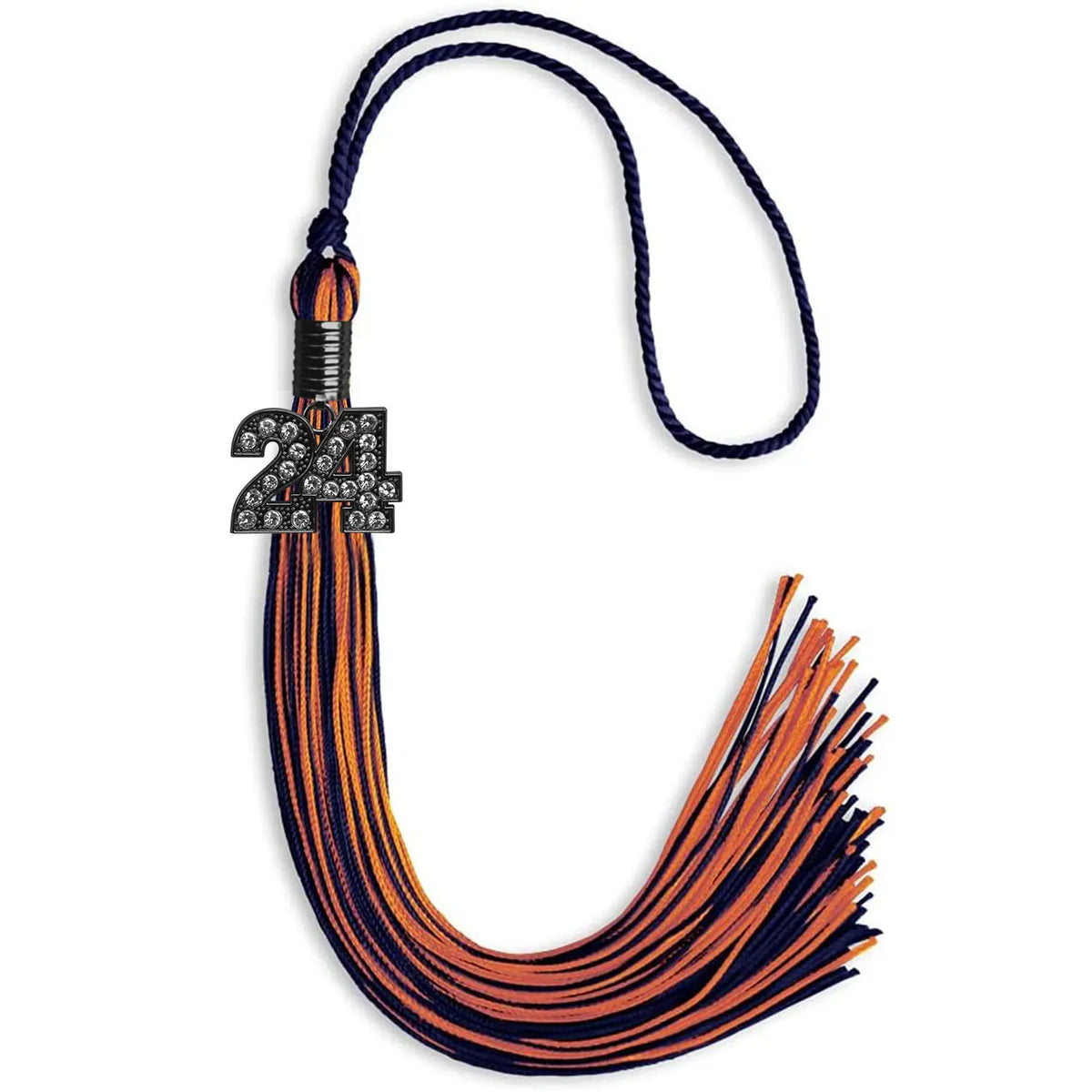 Navy Blue/Orange Mixed Color Graduation Tassel with Black Bling Charm by Endea Graduation