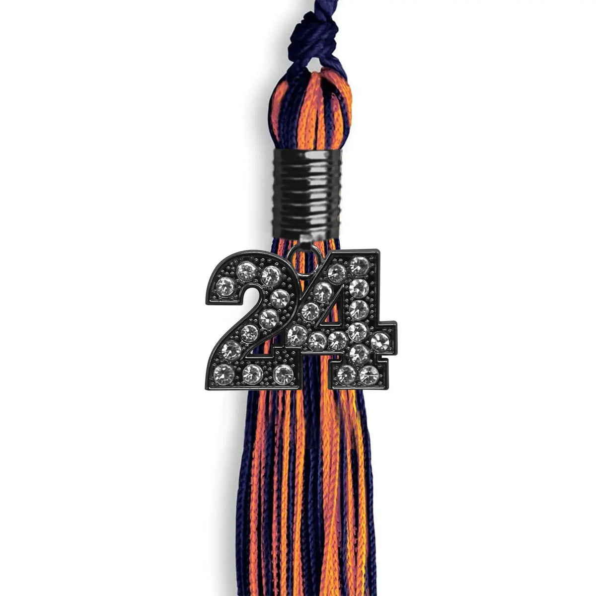 Navy Blue/Orange Mixed Color Graduation Tassel with Black Bling Charm by Endea Graduation