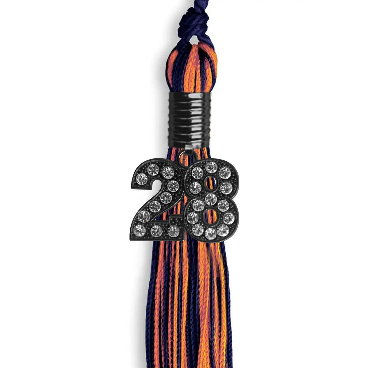 Navy Blue/Orange Mixed Color Graduation Tassel with Black Bling Charm by Endea Graduation