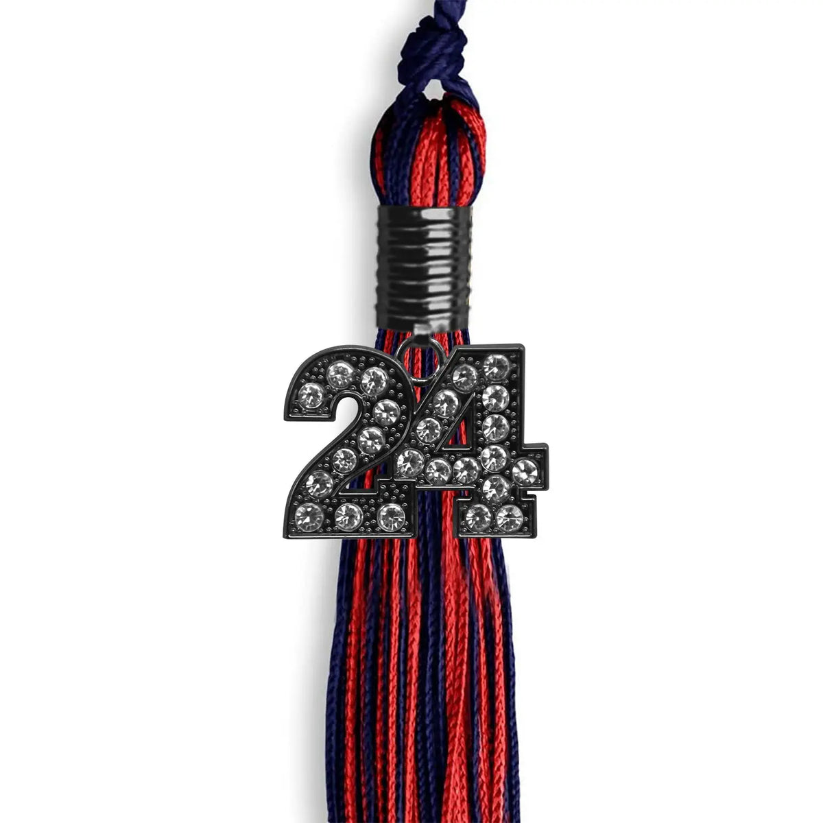 Navy Blue/Red Mixed Color Graduation Tassel with Black Bling Charm by Endea Graduation