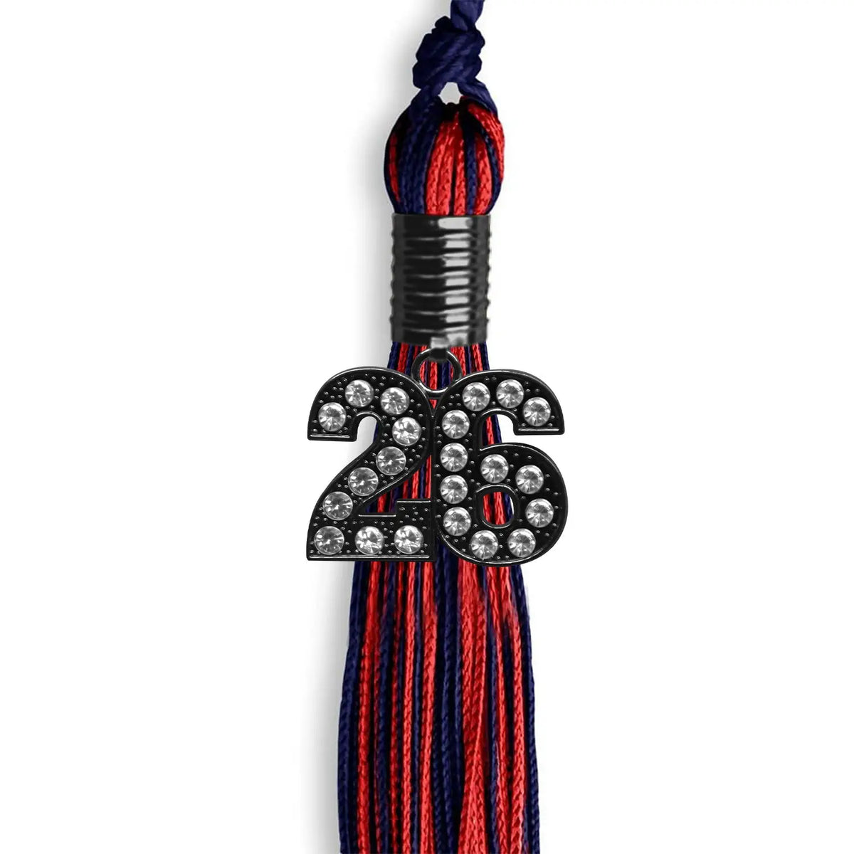 Navy Blue/Red Mixed Color Graduation Tassel with Black Bling Charm by Endea Graduation