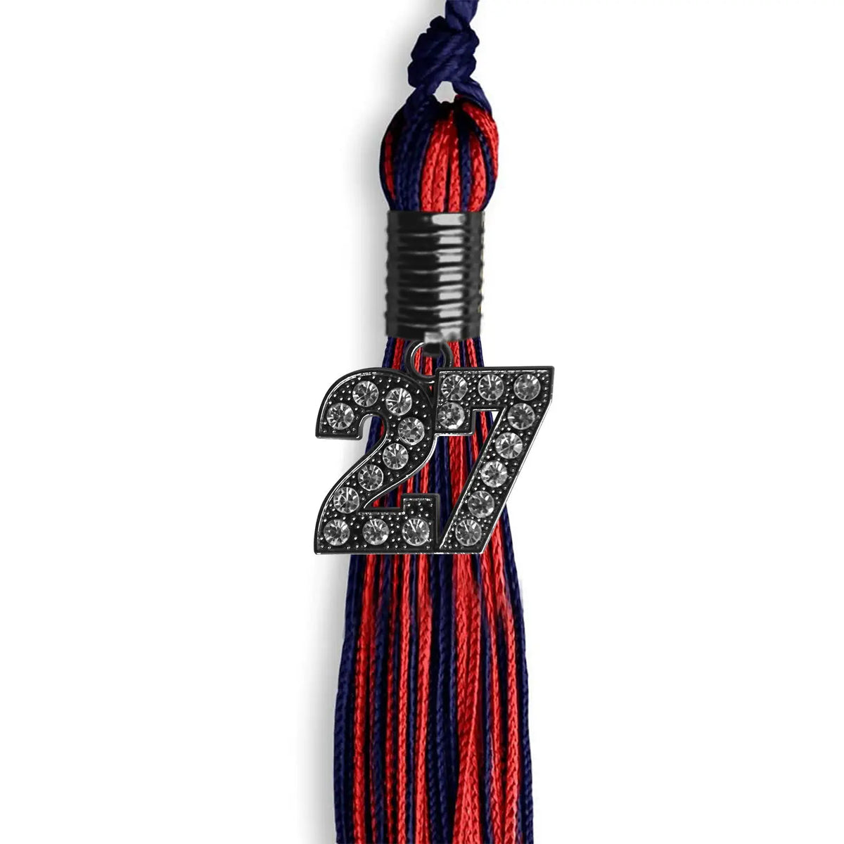 Navy Blue/Red Mixed Color Graduation Tassel with Black Bling Charm by Endea Graduation