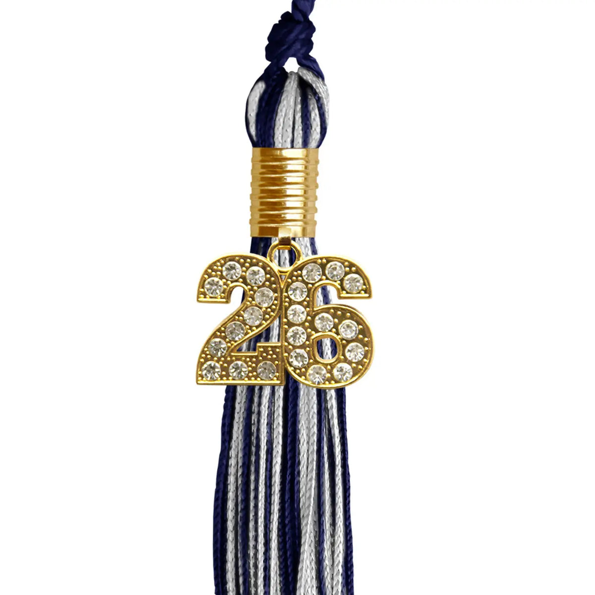 Navy Blue/Silver Mixed Color Graduation Tassel with Gold Bling Charm by Endea Graduation