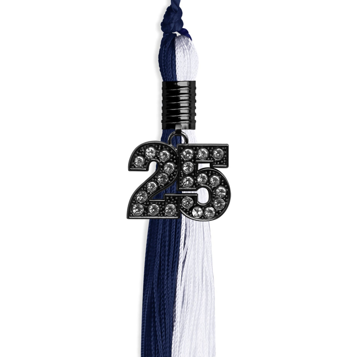 Navy Blue/White Graduation Tassel with Black Bling Charm by Endea Graduation