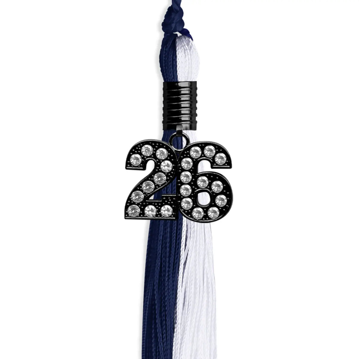 Navy Blue/White Graduation Tassel with Black Bling Charm by Endea Graduation