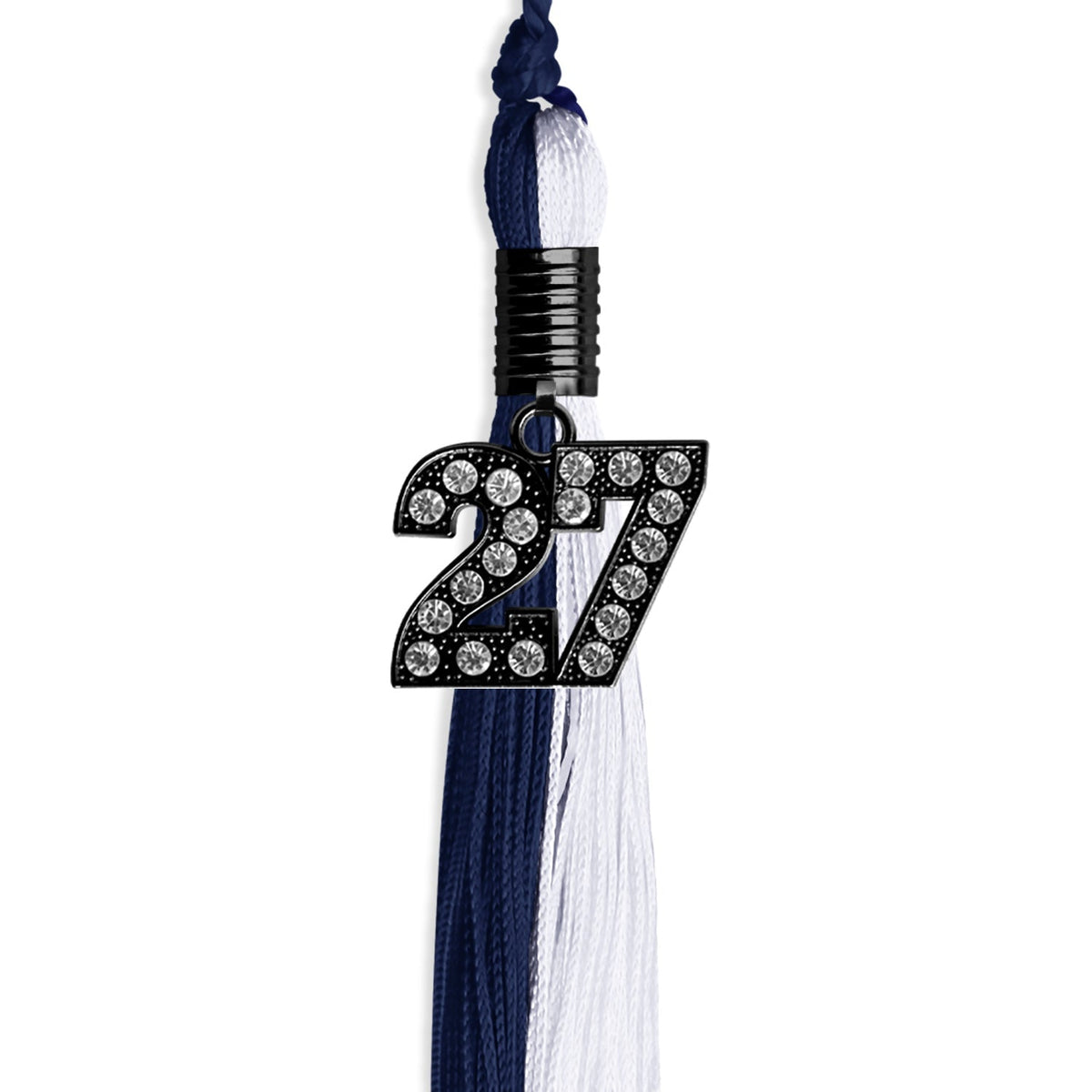 Navy Blue/White Graduation Tassel with Black Bling Charm by Endea Graduation