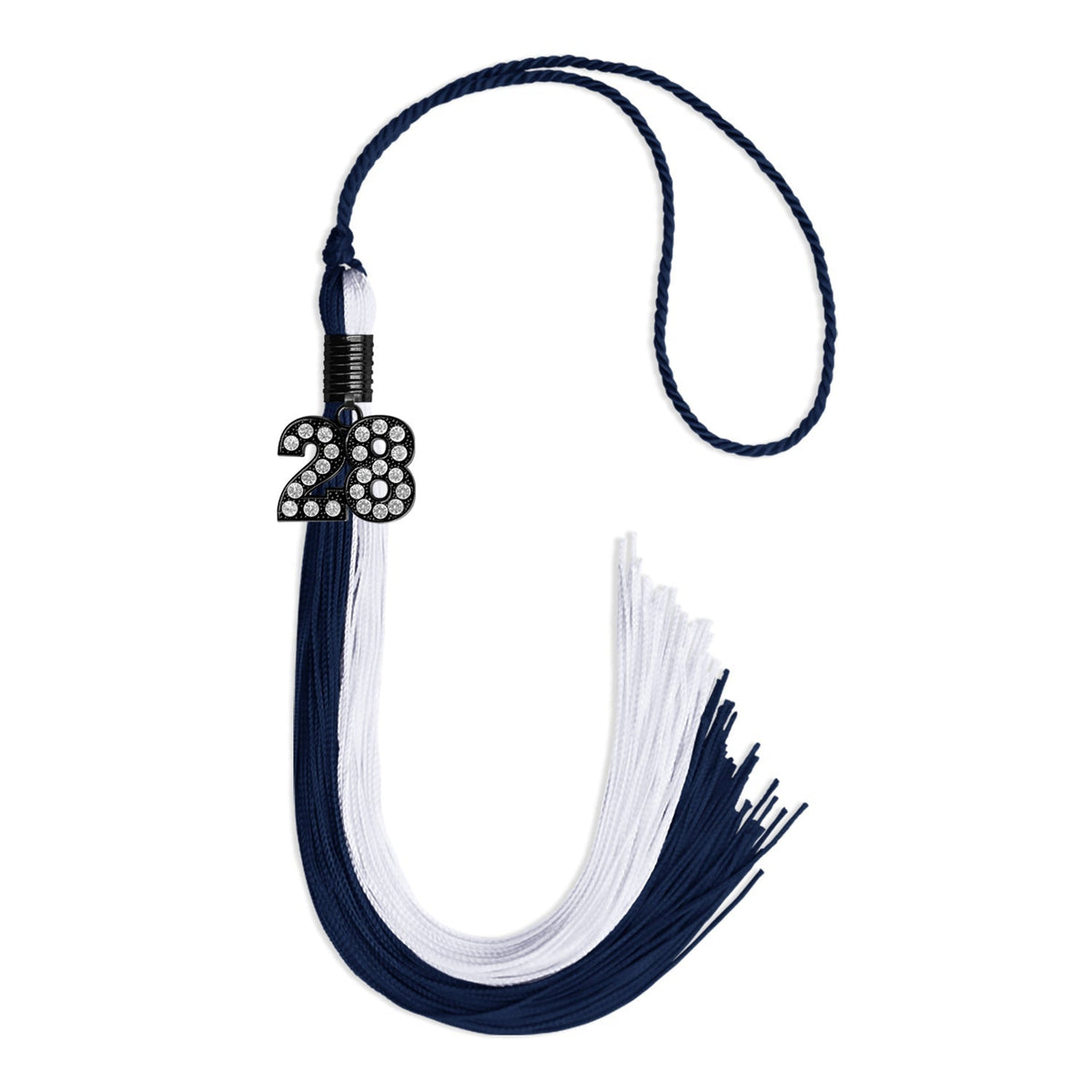 Navy Blue/White Graduation Tassel with Black Bling Charm by Endea Graduation