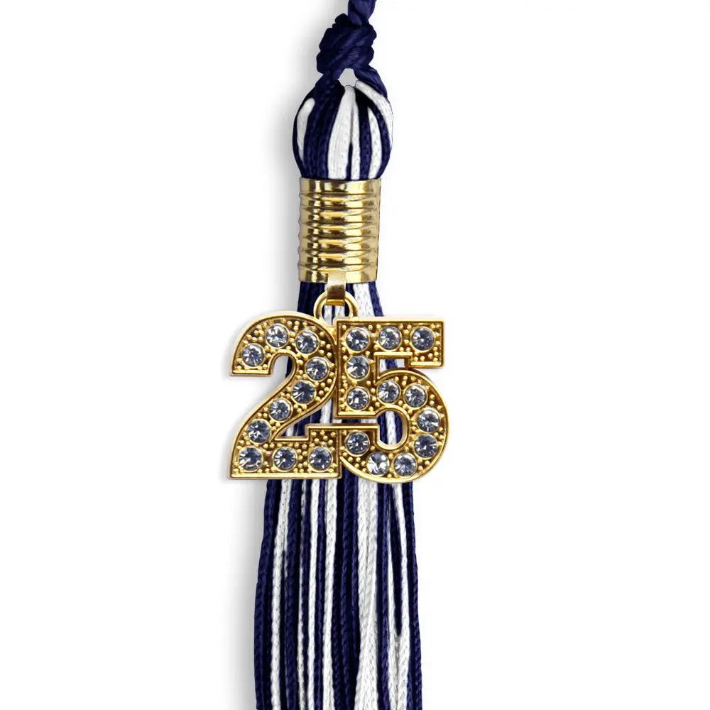 Navy Blue/White Mixed Color Graduation Tassel with Gold Bling Charm by Endea Graduation